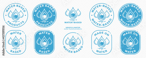 Conceptual stamps for product packaging. Sign - water-based. Information sticker. Vector elements