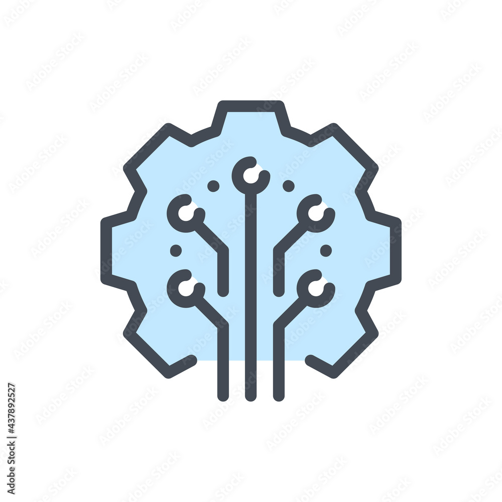 Gear with circuit connection color line icon. Connection to control panel vector outline colorful sign. Gear with circuit connection color line icon. Connection to control panel vector outline colorful sign.