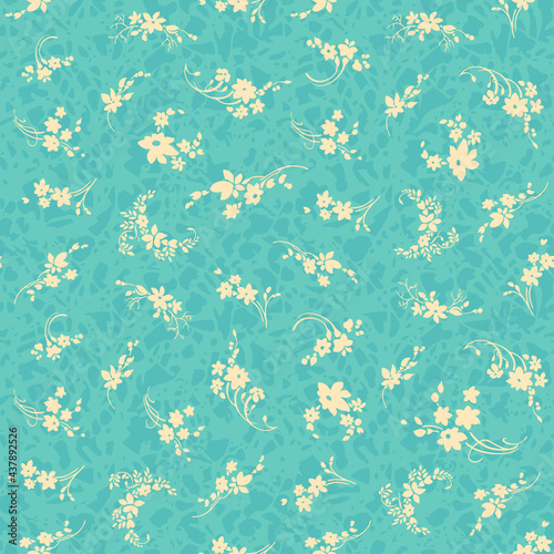 Bouquets and wreaths of white flowers on a blue background with an ice texture. Seamless pattern for fabric or wrapping paper.