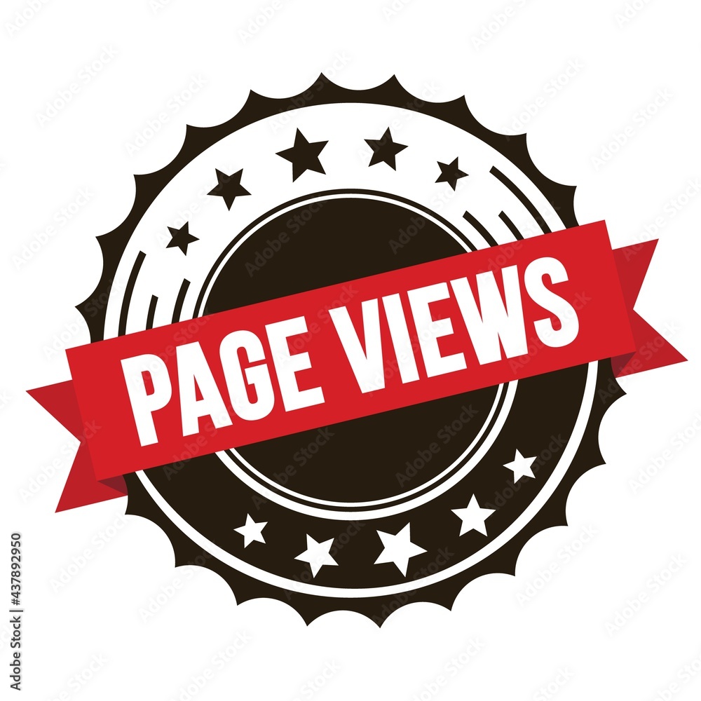 PAGE VIEWS text on red brown ribbon stamp. PAGE VIEWS text on red brown ribbon stamp.