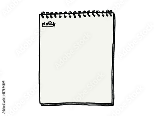 Flat lay doodle template of blank paper and stationery. Black and white vector illustration, Top view.