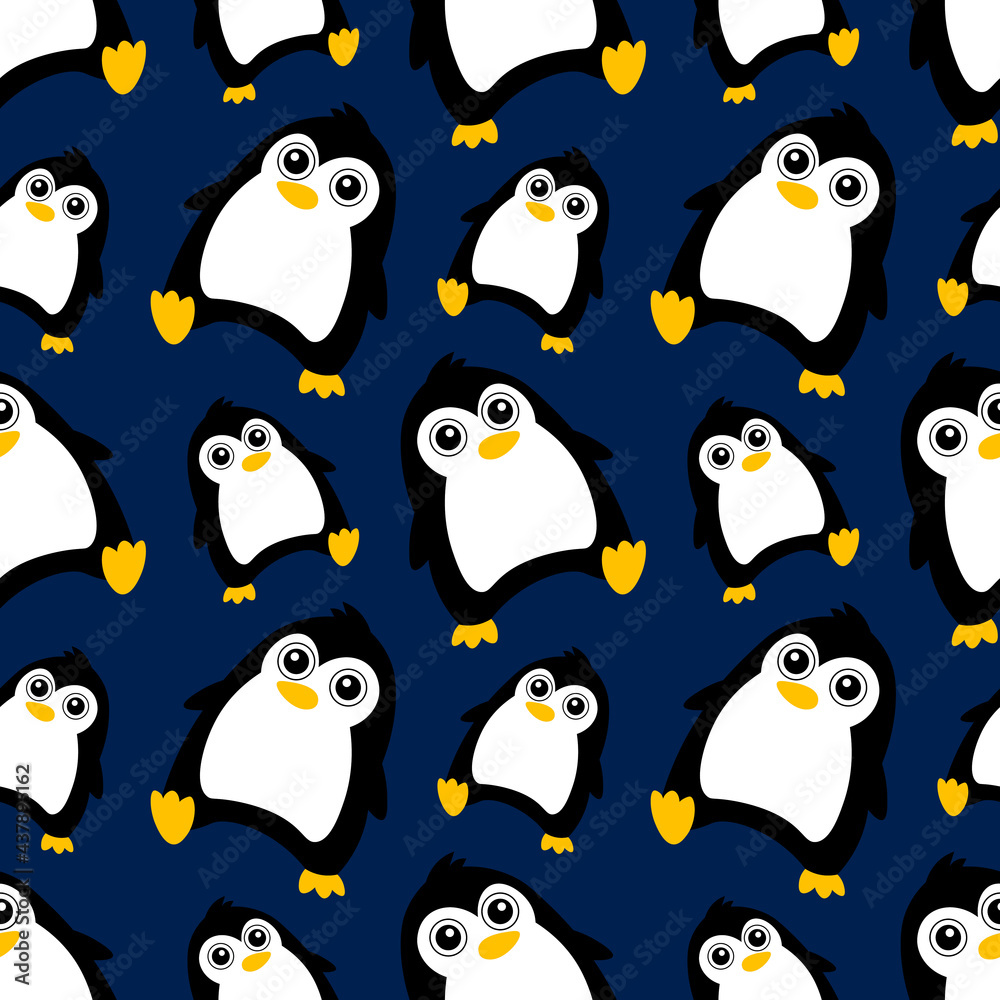 Naklejka premium Penguin pattern cute animal seamless illustration on blue background