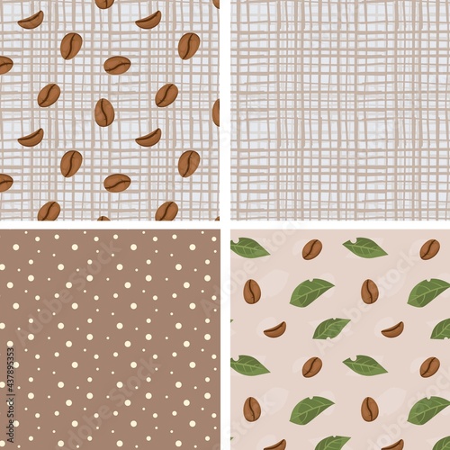 Seamless pattern with coffee beans in flat cartoon style.