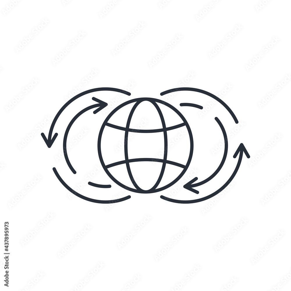 Global streams. Information exchange and integration process. Economic and political ties. Vector linear icon isolated on white background. Global streams. Information exchange and integration process. Economic and political ties. Vector linear icon isolated on white background.
