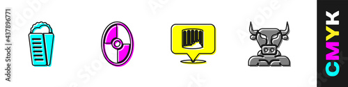 Set Gyros Pita Greek, shield, Ancient column and Minotaur icon. Vector