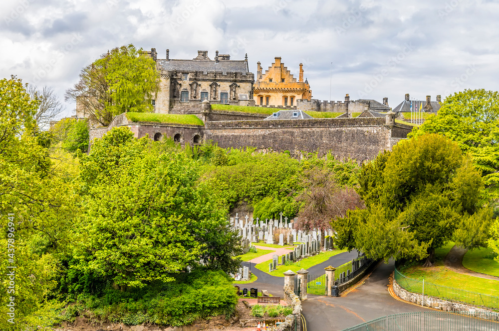 A view toward Stirling castle from the church at Holy Rude, Stirling on a summers day