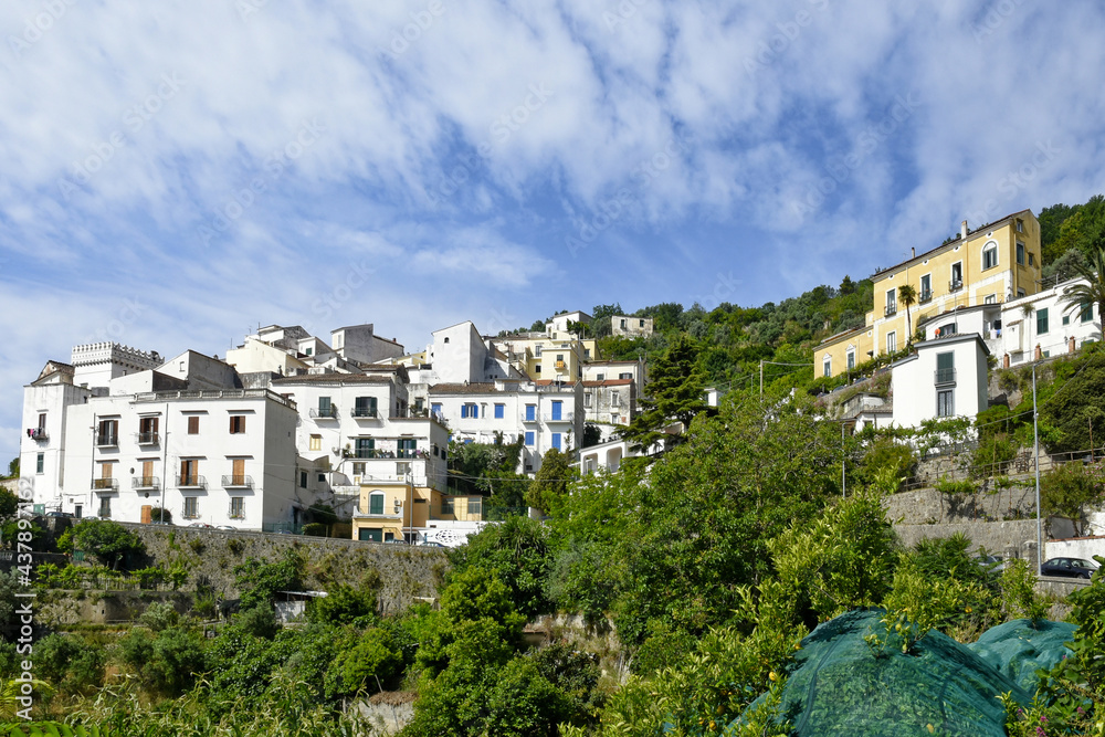 Obraz premium Panoramic view of Raito, a village on the Amalfi coast in Italy.