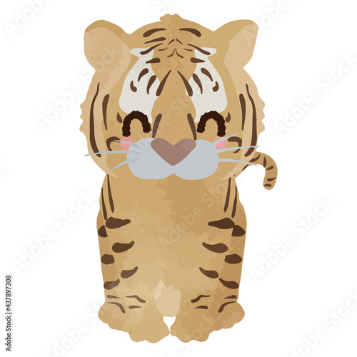 Illustration of sitting with a cute tiger smile