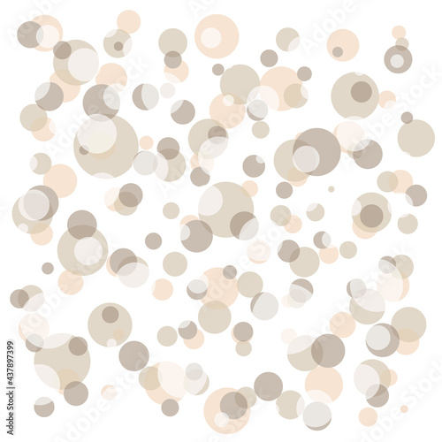 Numerous circles of different sizes on a neutral light-colored background. Abstract textile pattern with shapes.