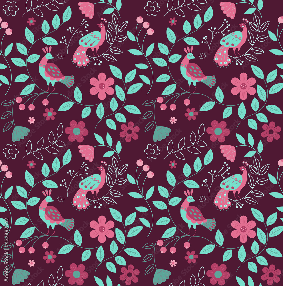 Fototapeta premium vector seamless pattern in monochrome colour blue scheme of tribal and ethnic stylized flowers. winter and cold palette 
