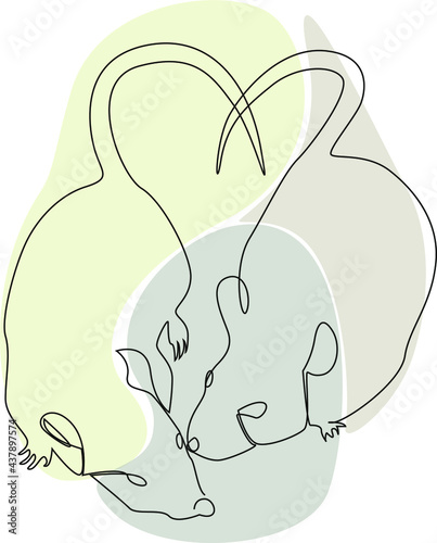 Rats and a heart of tails. Vector Lineart illustration.