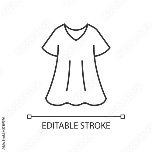 Sporty dress linear icon. Elegant loungewear for women. Oversized trendy dress. Thin line customizable illustration. Contour symbol. Vector isolated outline drawing. Editable stroke