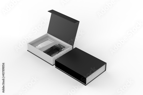 Blank cosmetic gift set box for branding, 3d illustration.