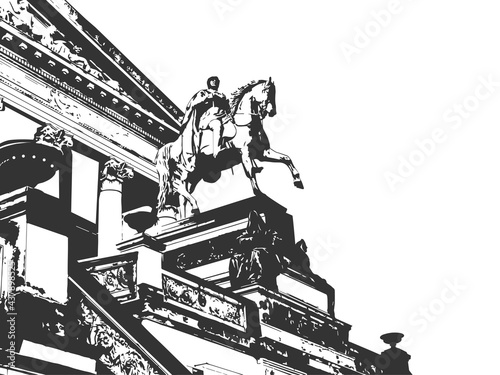 Berlin Museum, man on horseback, city of the European country Germany. Sketch scratch board imitation color. photo