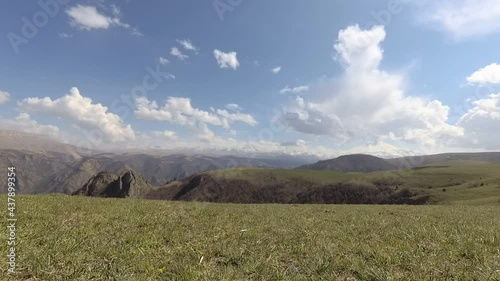 Timelapse 4k, Full HD, Elbrus And Green Hills with road. Dzhili-Su, Republic of Kabardino-Balkaria, North Caucasus, Russia.
