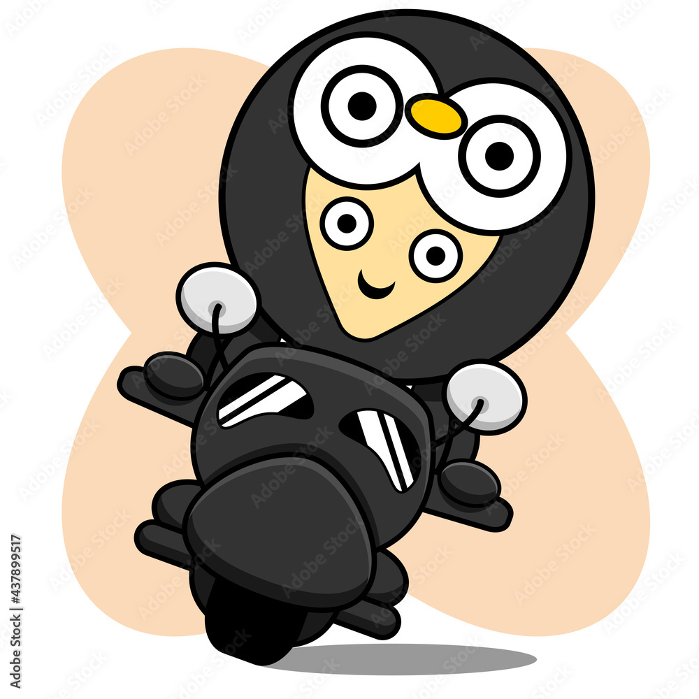Obraz premium penguin costume cartoon character design illustration riding a motorcycle