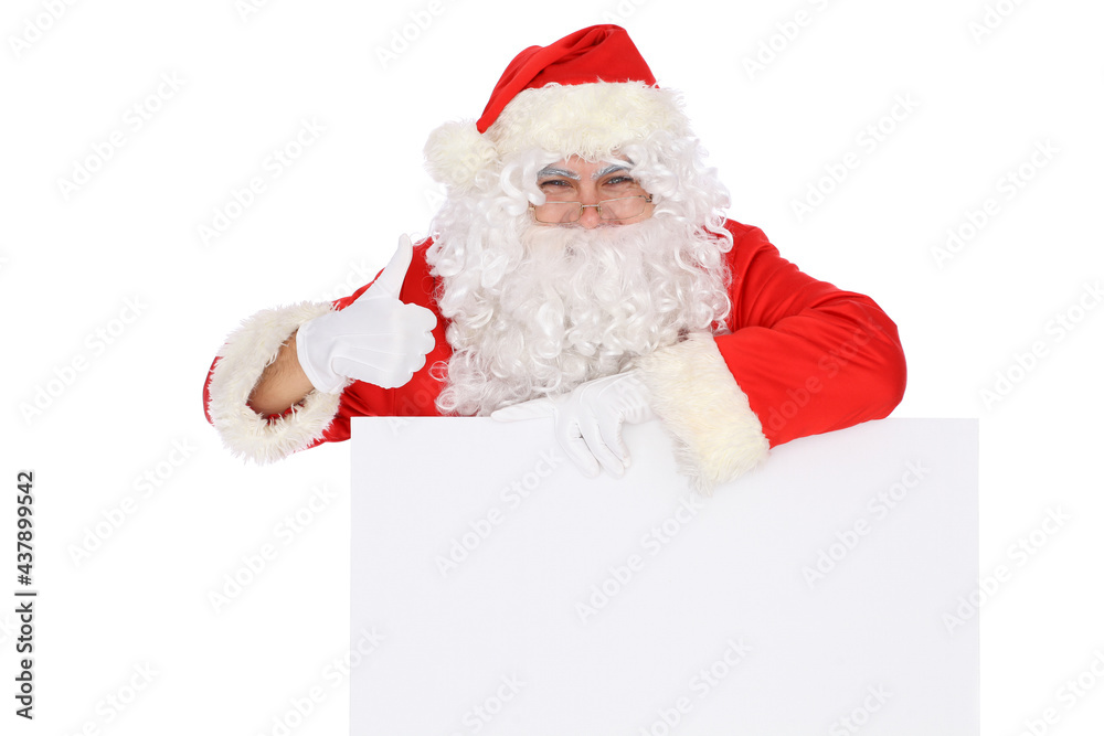 Naklejka premium Crazy cheerful Santa Claus near copy space area, isolated over white background. Merry Christmas and New Year concept