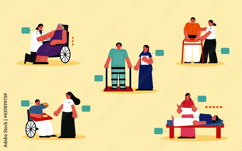 medical rehabilitation activities cartoon set medical rehabilitation activities cartoon set