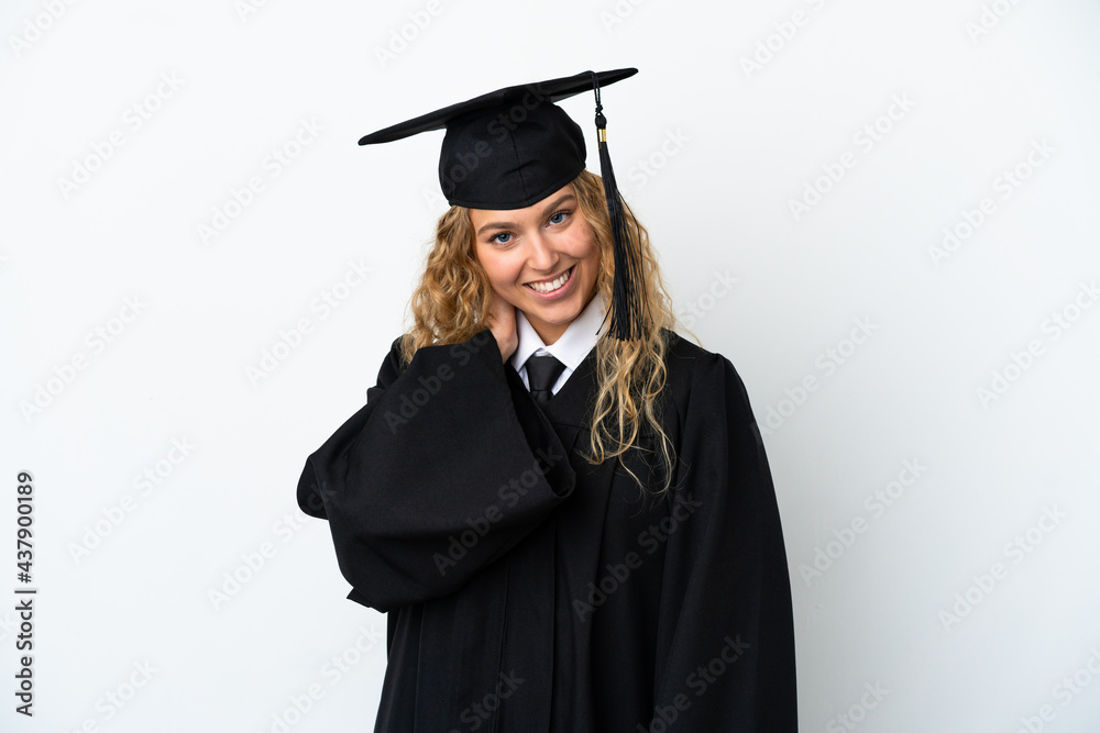 Young university graduate isolated on white background laughing Young university graduate isolated on white background laughing