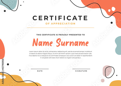Modern certificate template with abstract shapes full color design, appreciation for business and education.