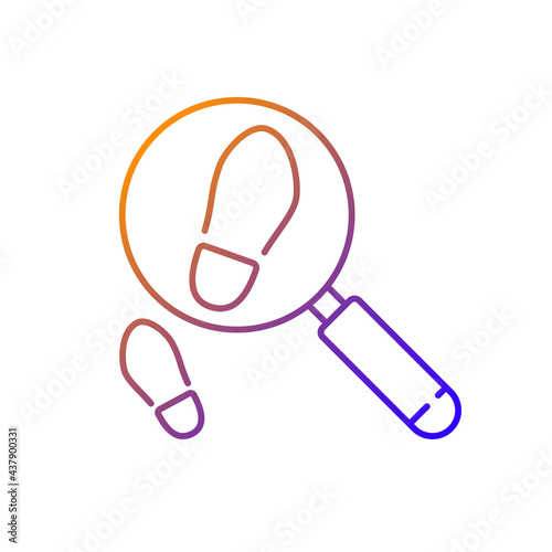 Looking for footsteps gradient linear vector icon. Criminal investigation. Detective work. Part of quest. Escape room. Thin line color symbols. Modern style pictogram. Vector isolated outline drawing