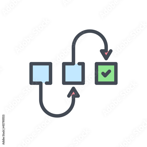 Automation and development structure color line icon. Algorithm and process vector outline colorful sign.