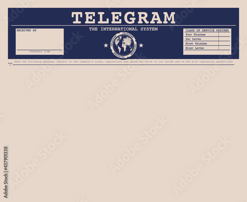 Blank vintage telegram form with copy space. Flat vector without gradients.