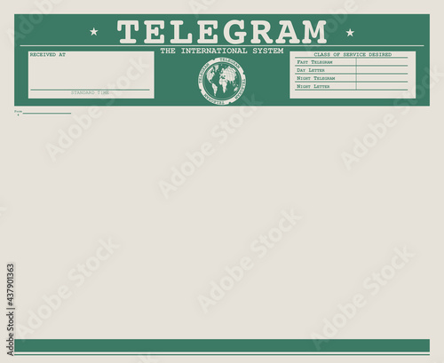 Blank vintage telegram form with copy space. Flat vector without gradients.