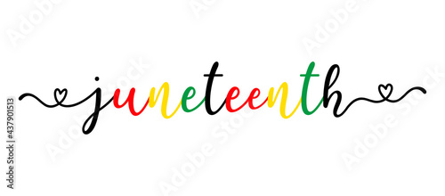 Hand sketched colorful JUNETEENTH word as banner. Lettering or modern calligraphy. Vector