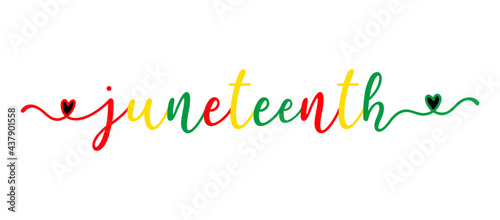 Hand sketched colorful JUNETEENTH word as banner. Lettering or modern calligraphy. Vector photo