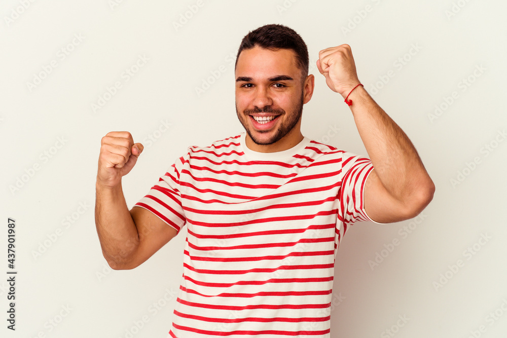 Young caucasian man isolated on white background dancing and having fun. Young caucasian man isolated on white background dancing and having fun.