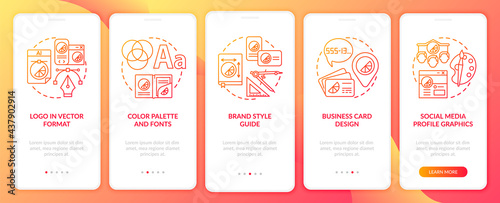 Corporate branding services onboarding mobile app page screen with concepts. Logo in vector format walkthrough 5 steps graphic instructions. UI, UX, GUI vector template with linear color illustrations