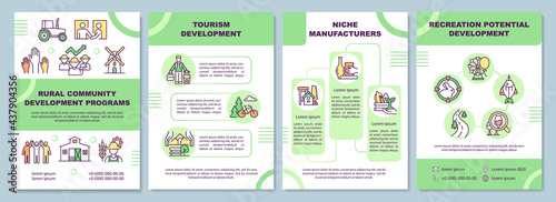 Rural community development programs brochure template. Flyer, booklet, leaflet print, cover design with linear icons. Vector layouts for presentation, annual reports, advertisement pages