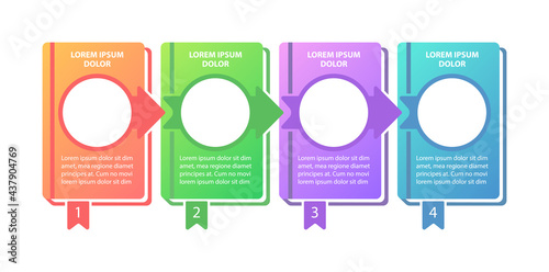 Educational program vector infographic template. Learning progress presentation design elements with text space. Data visualization with 4 steps. Process timeline chart. Workflow layout with copyspace