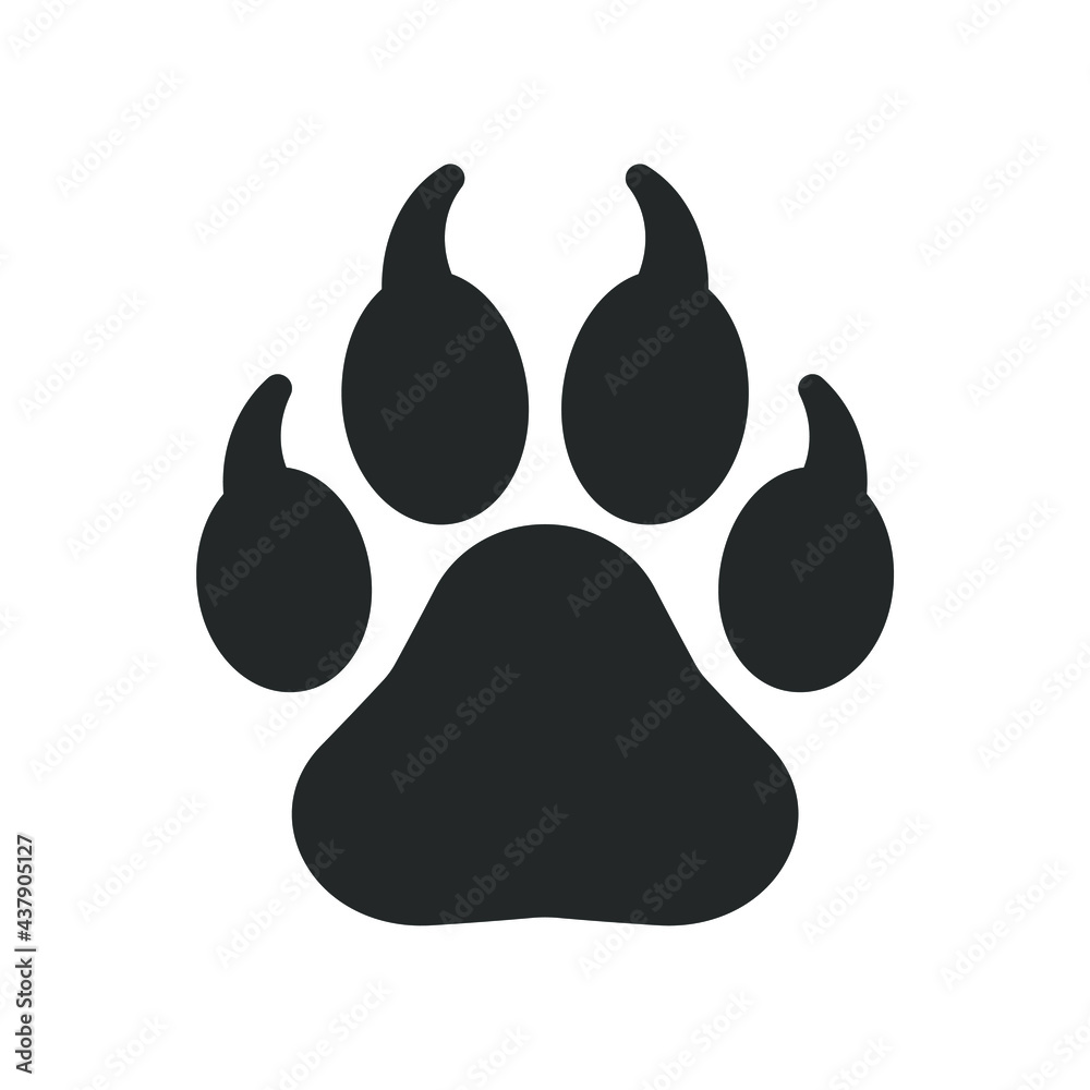 Animal paw print with claws vector icon. Wildlife or petshop store and vet  logo. Dog or cat footprint trail sign. Pet foot shape mark symbol.  Silhouette isolated on background. Stock Vector |
