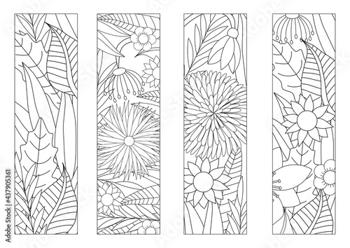 Flowers coloring bookmarks. Floral set. photo