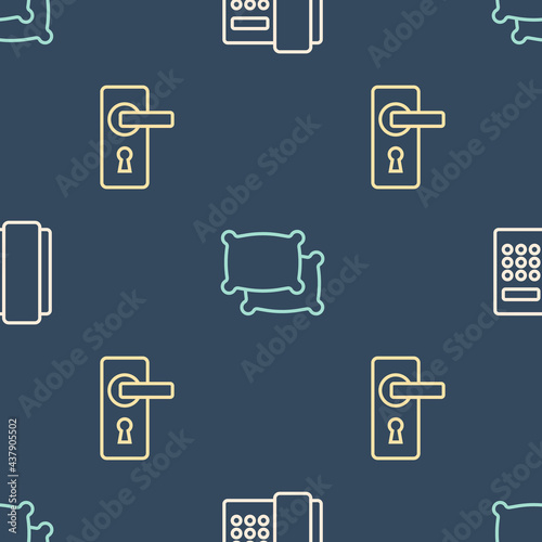 Set line Telephone handset, Door handle and Pillow on seamless pattern. Vector