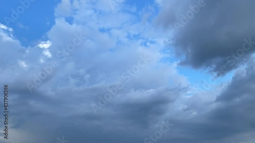 Clouds change from white to gray in the blue sky. Coming thunderstorm HD video shooting