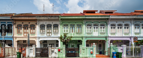 Photography Wide panorama image of Colorful Peranakan House at Katong, Singapore