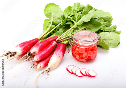 Radish Pickles with Bunch of Radishes
