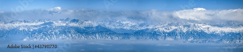 Snow covered himalayan mountain peaks Pir Panjal mountain range, View from Gulmarg, Kashmir