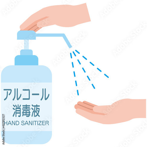 手指消毒剤で手を消毒するイラスト