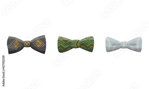 Collection of bow ties. Clothes design element over isolated on white background. Fabric items for male wardrobe in elegant style