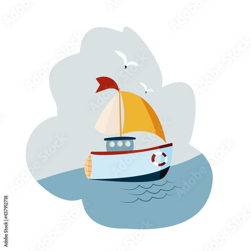 Sailboat clipart. Flat style illustration.