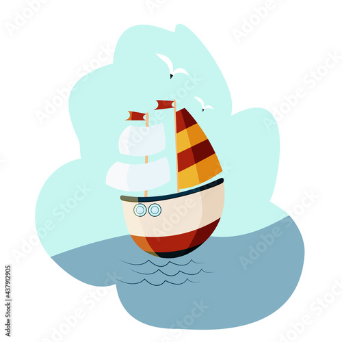 Sailboat clipart. Flat style illustration.