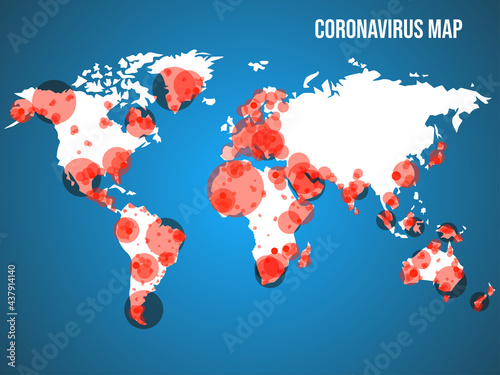 World map of coronavirus pandemic. Covid-19. Covid map. Disease outbreaks by year. Vector background