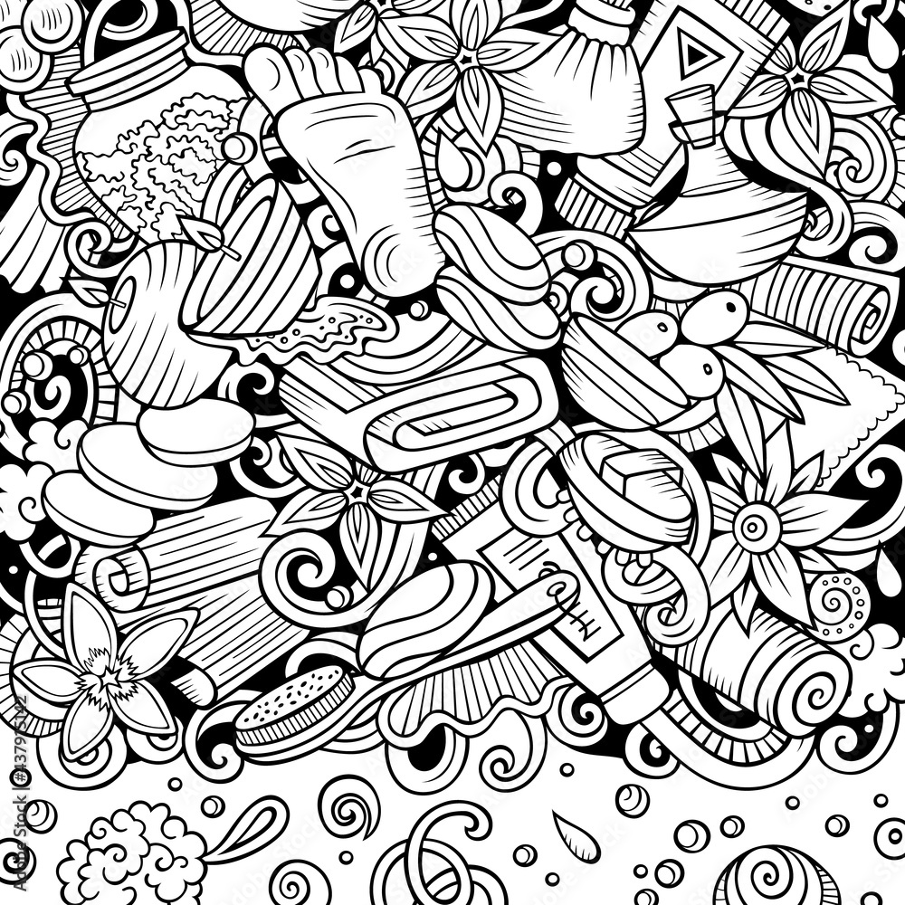 Fototapeta premium Bathroom hand drawn vector doodles illustration. Bath room frame card design.