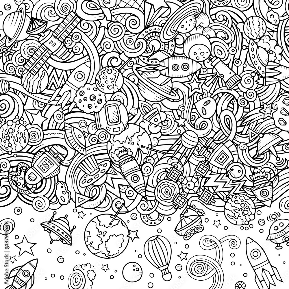 Cartoon cute doodles Space frame card