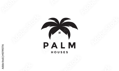 palm tree with home logo symbol vector icon illustration graphic design