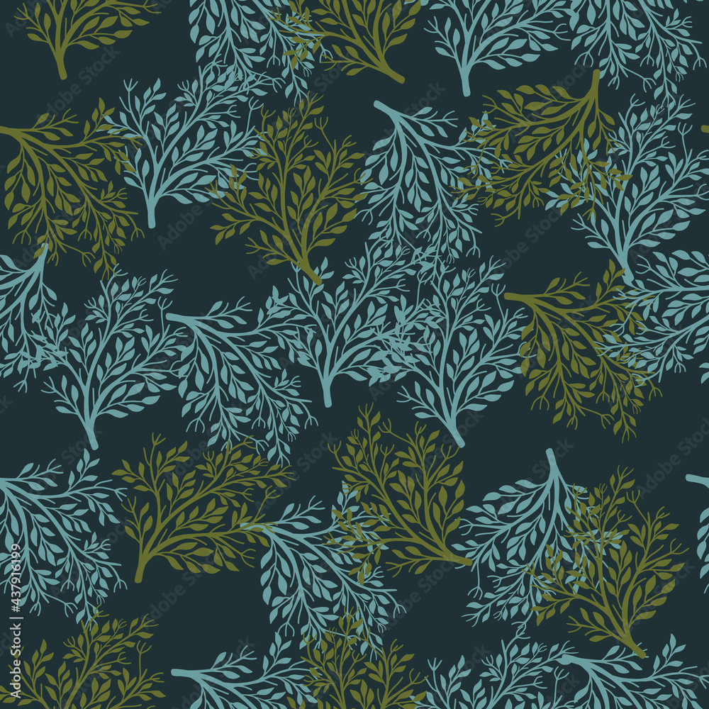 custom made wallpaper toronto digitalRandom green and blue bush seamless pattern in hand drawn style. Dark background. Natural season.